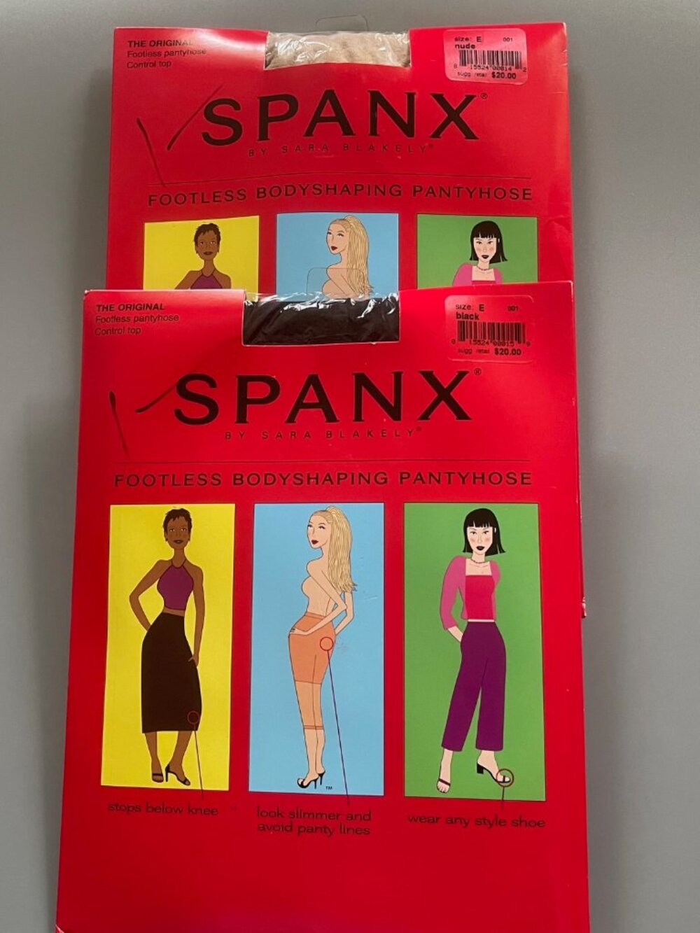 2 Pairs SPANX Shapewear Size E Black & Nude Footless Bodyshaping Pantyhose T22